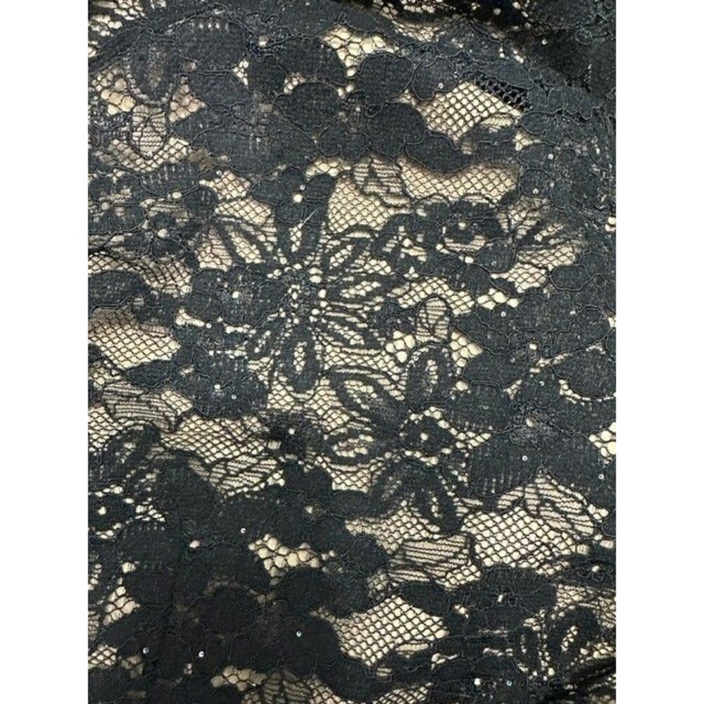 NWT Lulus Black Lace Sequin Bodycon Mini Dress Nude Lined Long Sleeve Plunge - Picture 3 of 12